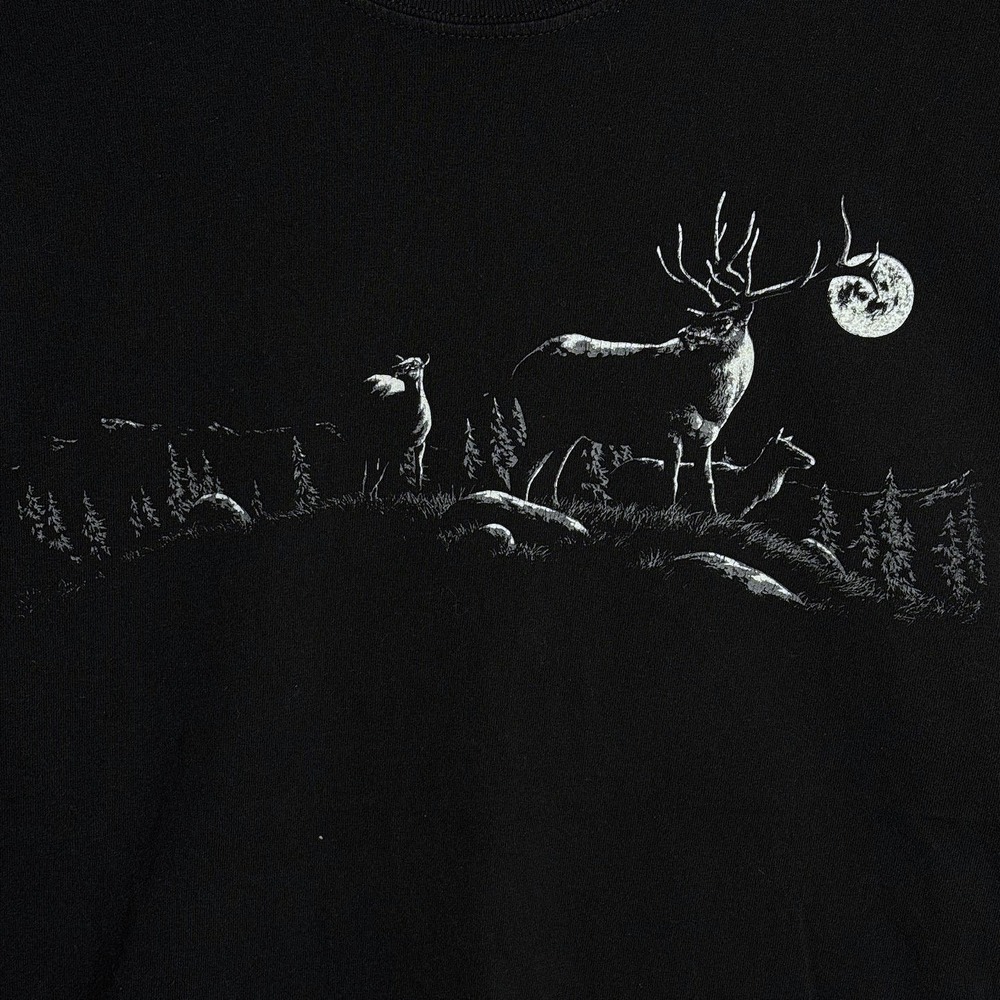 Gildan Ultra Cotton Mens Large Black Deer Moon Wildlife Graphic T-Shirt